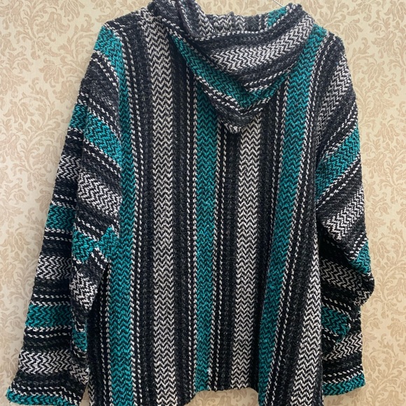 Striped Black and Teal Women's Sweater - Picture 2 of 3